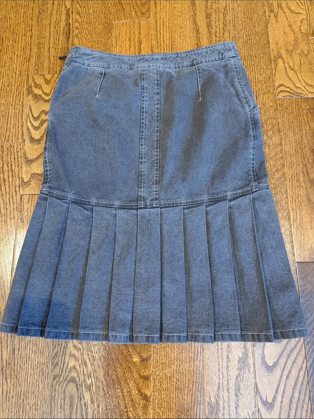 CHANEL Plum Grey Pleated Denim Midi Skirt